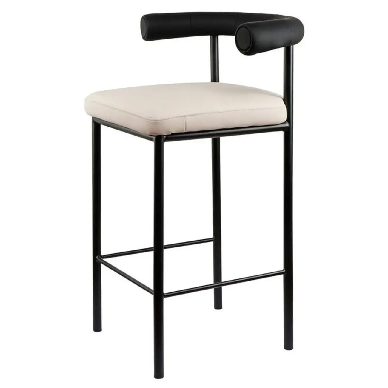 Modern Velour Upholstered Low Back Metal Frame Bar Stools