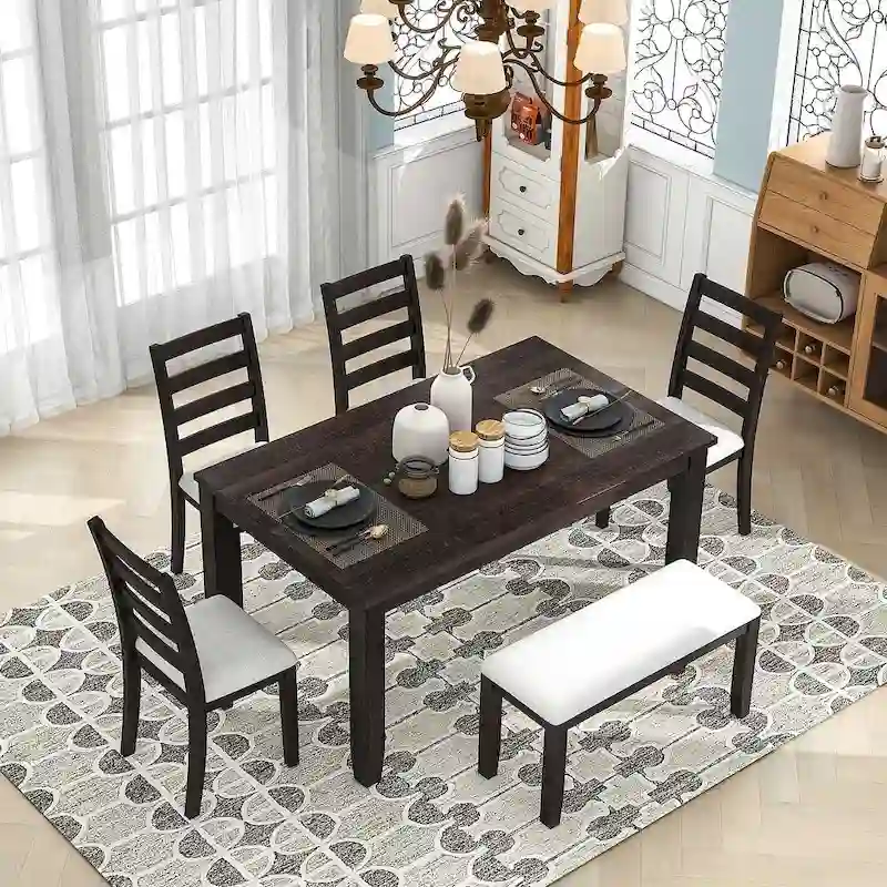 6-Piece Dining Room Table Set with 4 Chairs & a Bench