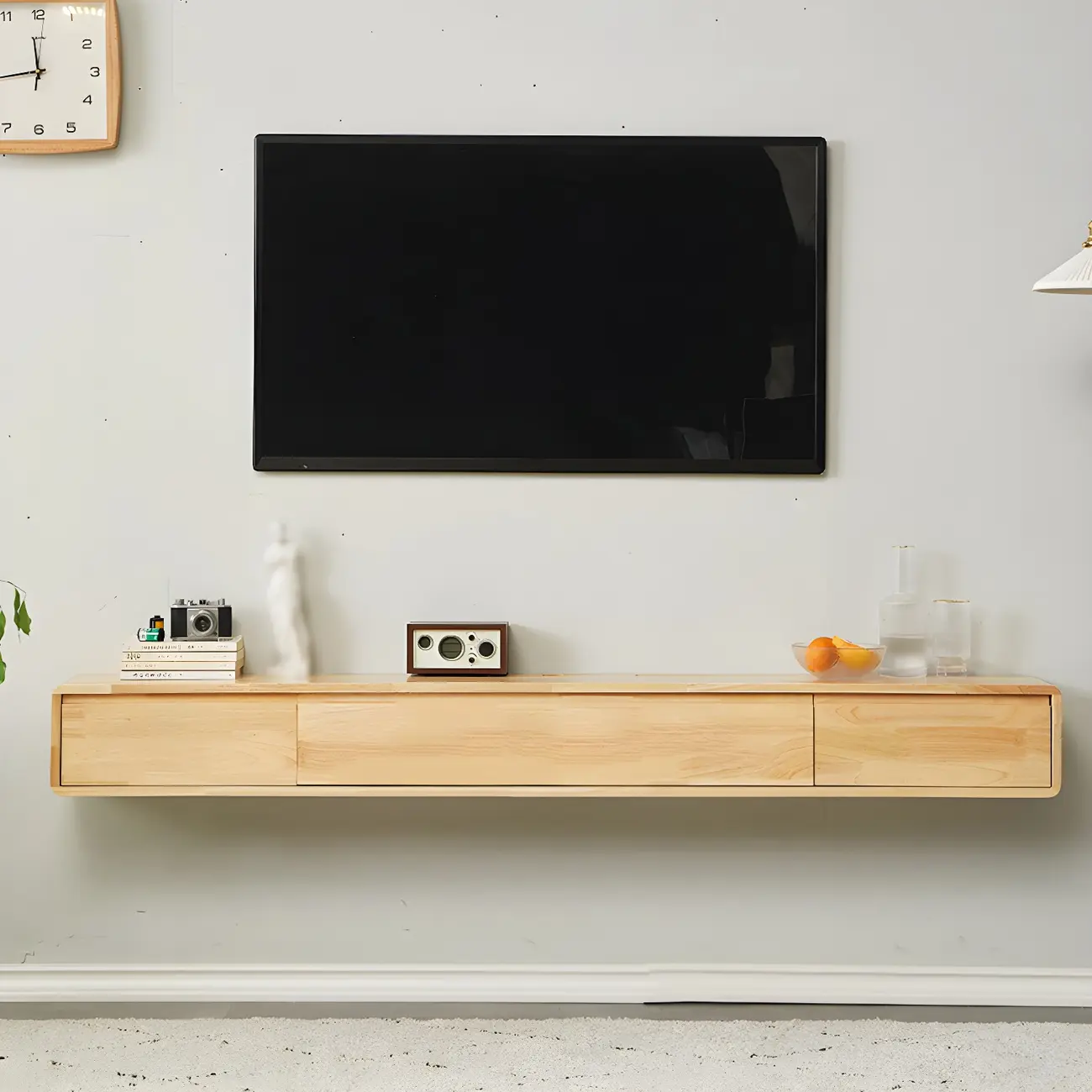 Rectangular Wall-Mounted Wood Drawers TV Stand White