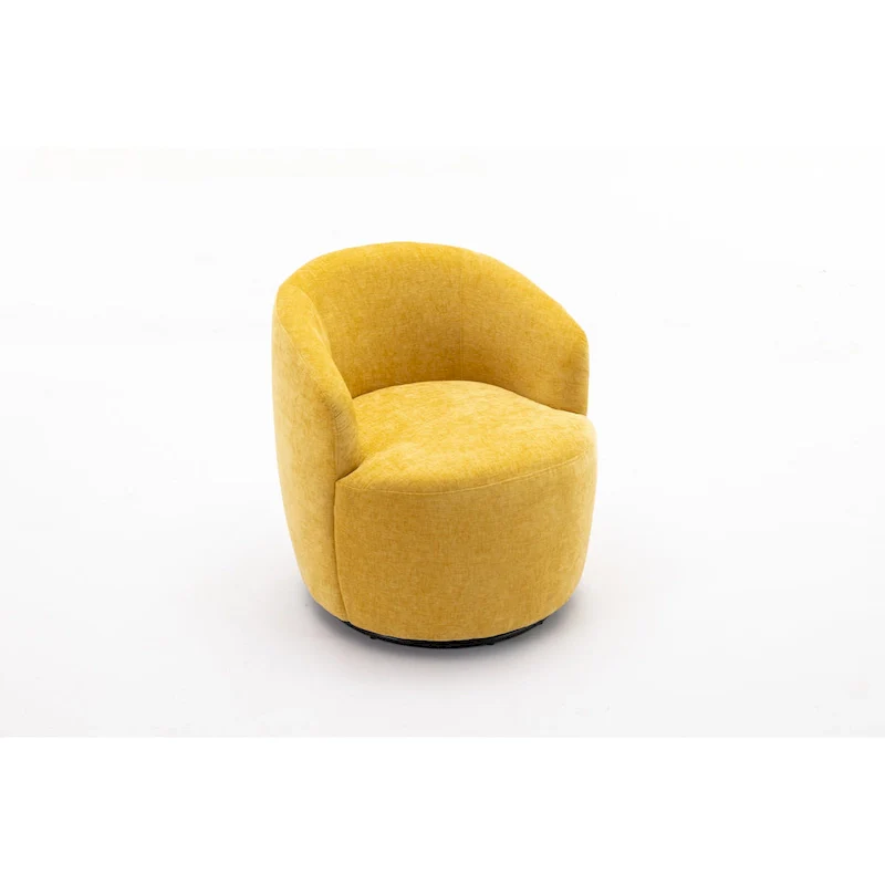 Yellow Chenille Modern 25.6 Swivel Barrel Chair with Metal Ring