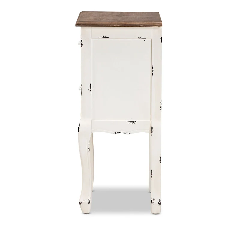 Baxton Studio Levron Classic and Traditional Two-Tone Walnut Brown and Antique White Finished Wood 2-Drawer End Table