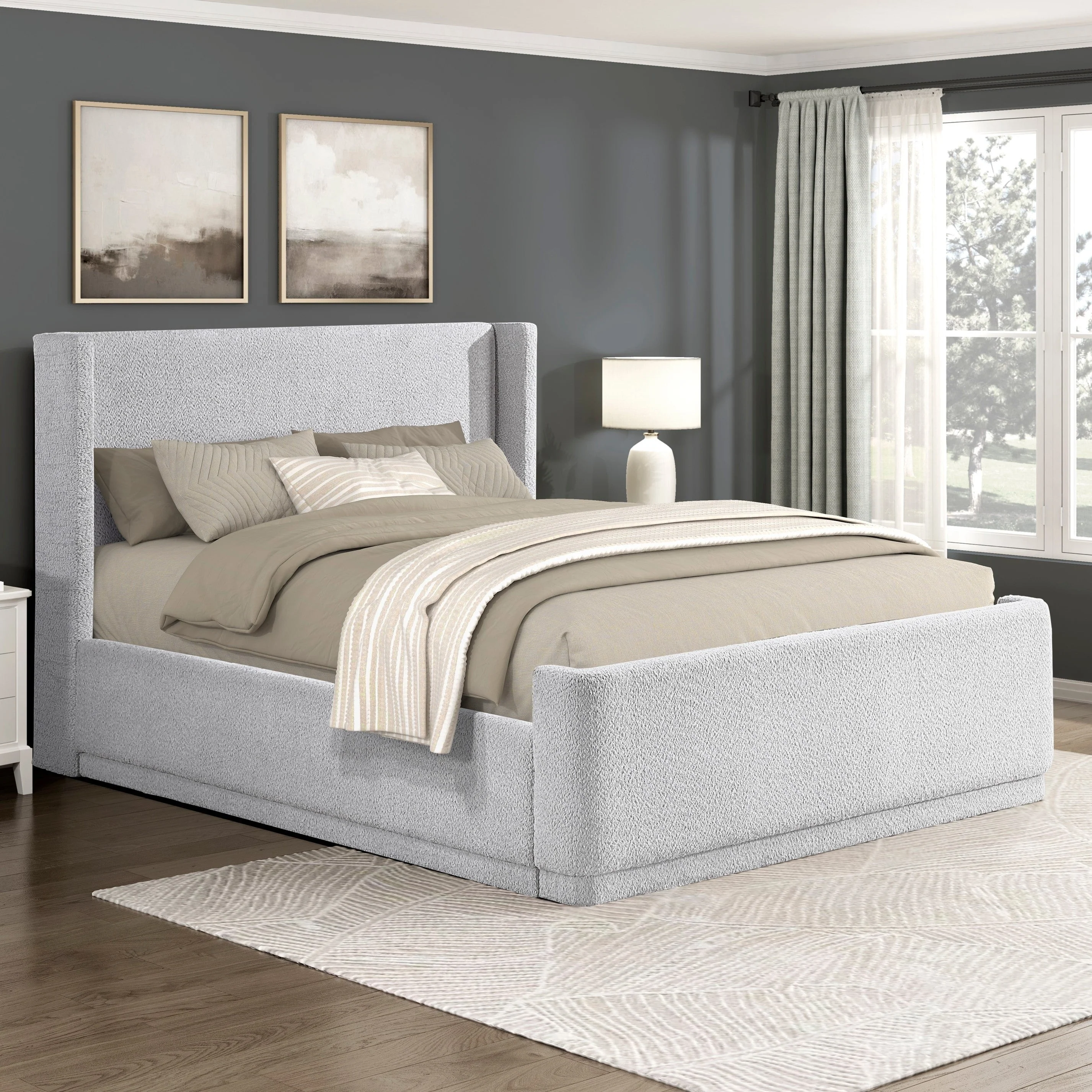 Walker Edison | Elegant Wingback Headboard Queen Platform Bed