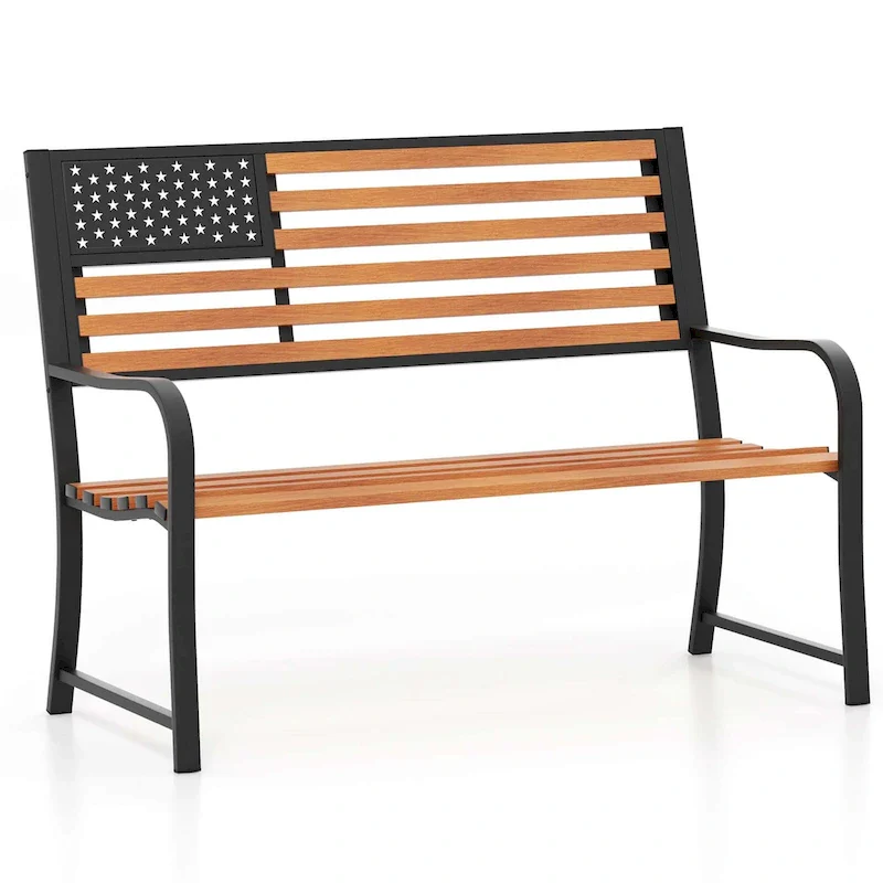 Costway 50 Outdoor Garden Bench with Flag Pattern Backrest & Rustic - See Details