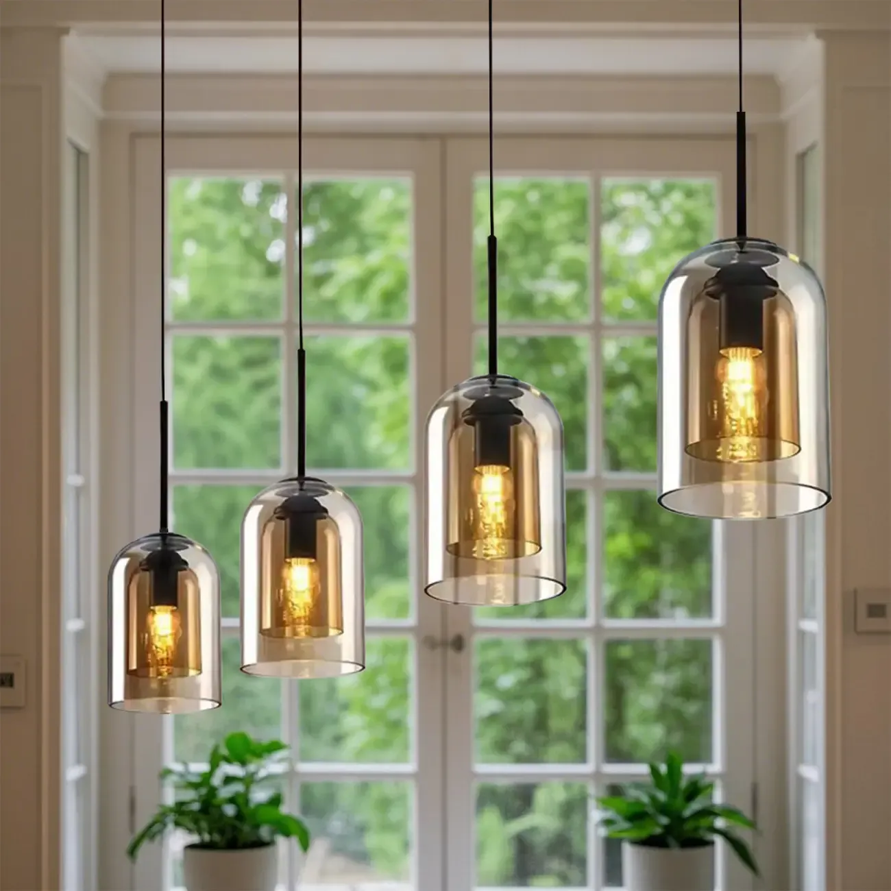 Modern Double Glass Bell-Shaped Pendant Lamp for Living Room