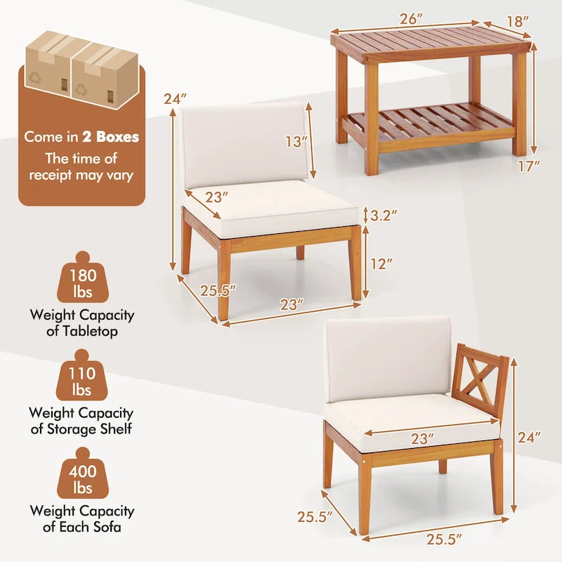 Costway 5 PCS Acacia Wood Patio Furniture Set with Cushions and 2-Tier - See Details