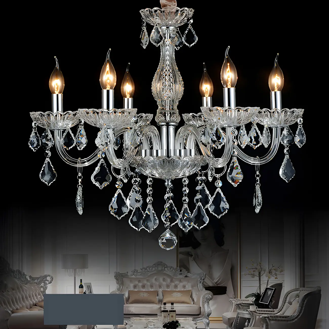 Mid-Century Modern Crystal Candelabra Chandelier