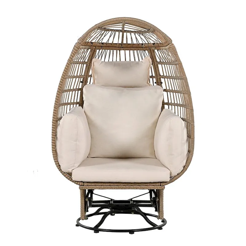 Rattan Egg Patio Swivel Chair with Cushions and Rocking Function
