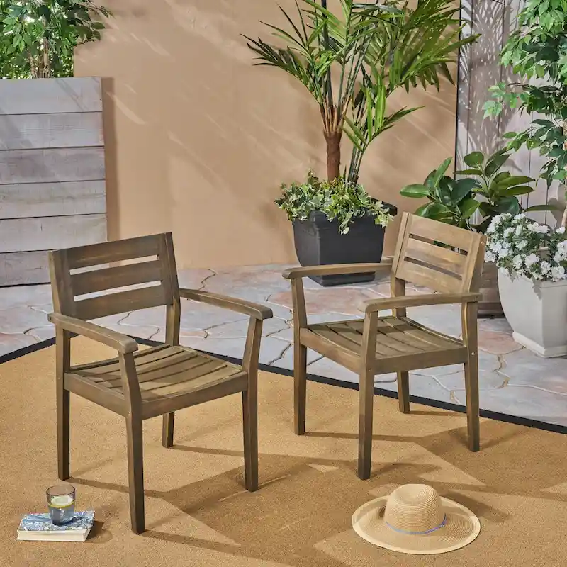 Acacia Wood Patio Dining Chairs Set of 2