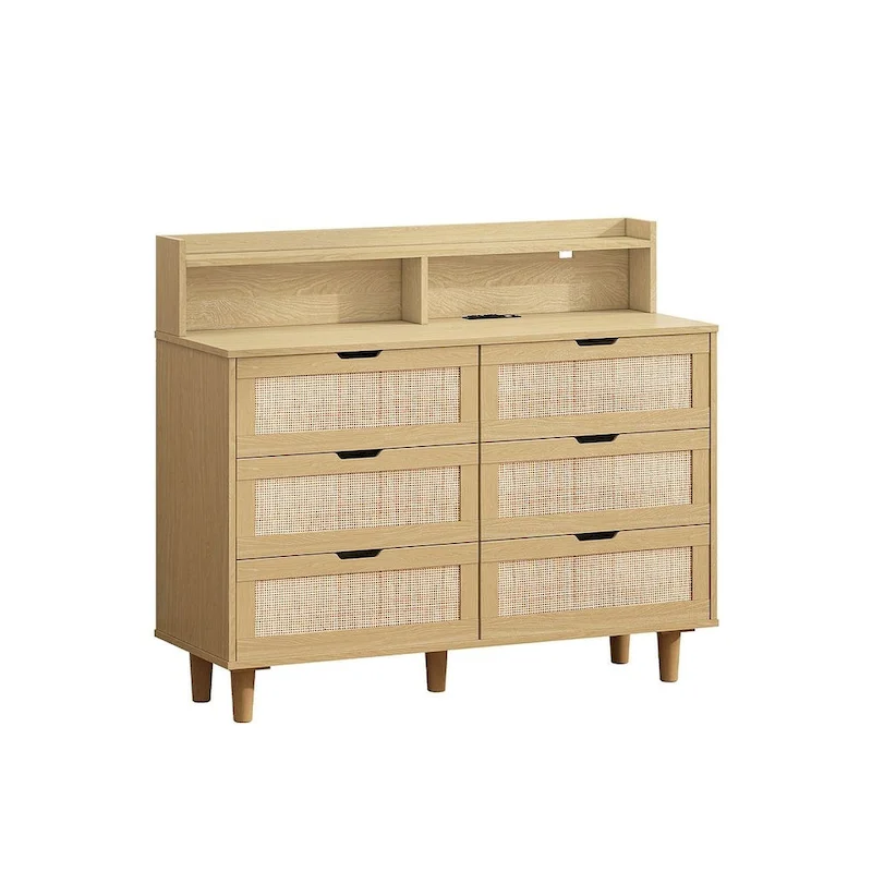 43-inch Wide 6-Drawer Dresser Cabinet with LED and Power Outlet