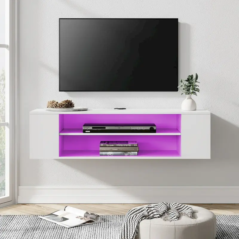 WAMPAT Floating TV Stand Shelf Wall Mounted Entertainment Center Floating Cabinet Media Hutch Under TV, 39 Inch