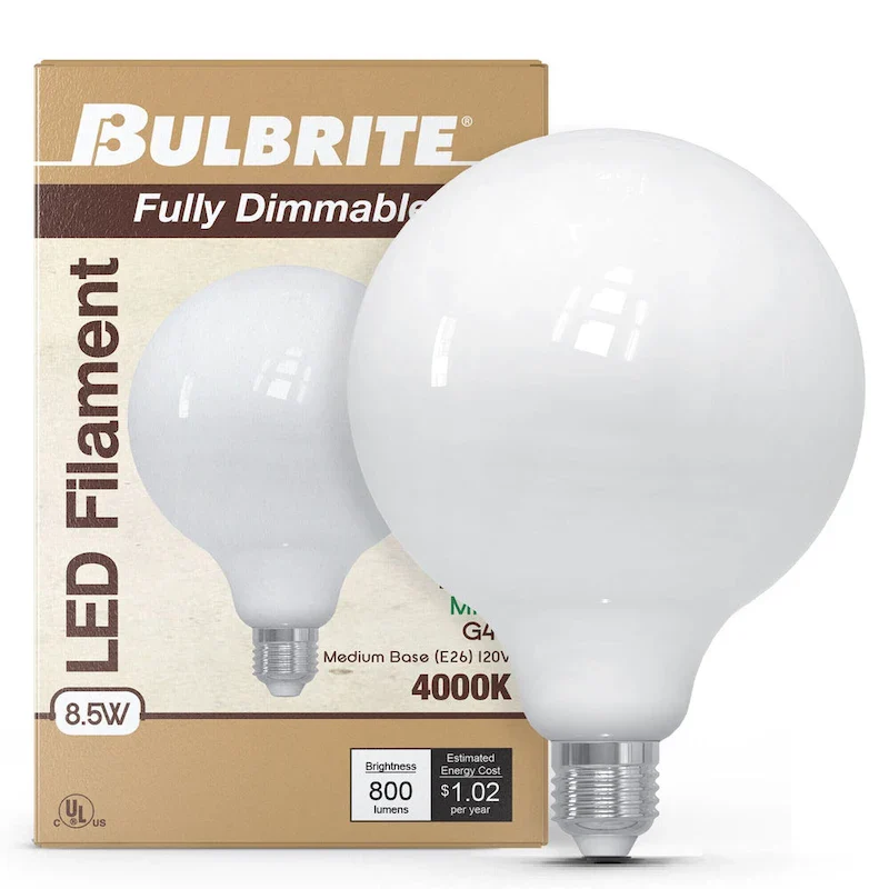 Bulbrite Pack of (2) 8.5 Watt Dimmable Filament G40 Medium (E26) LED Bulb