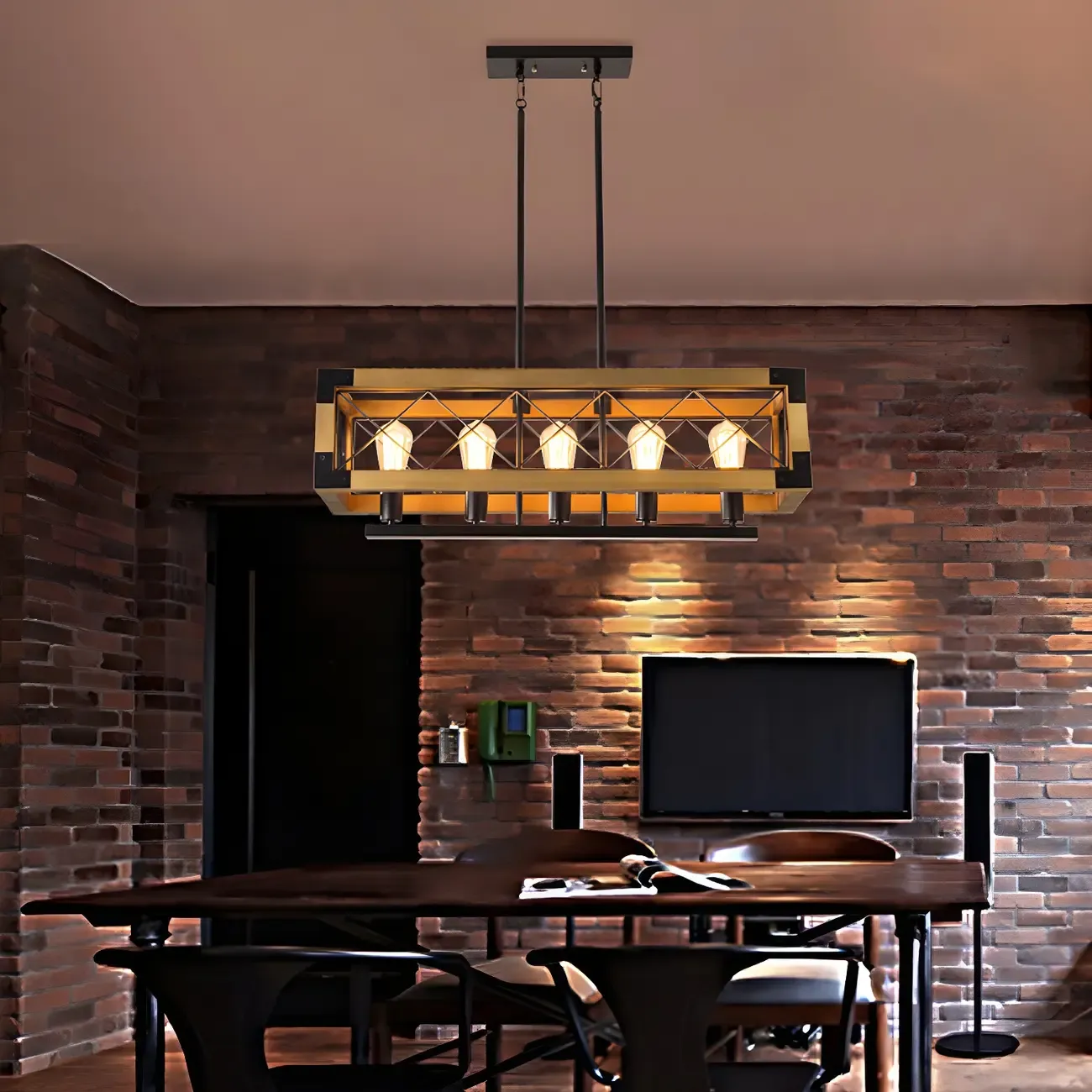 Industrial Black Metal 5-Light Island Pendant Light