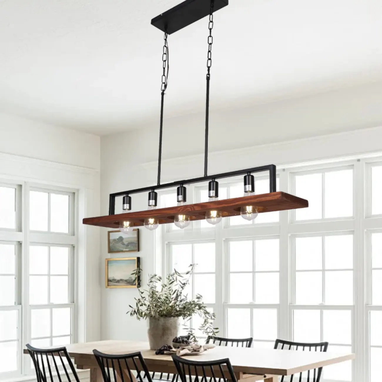 Industrial 5-Light Glass Black Pendant Light Kitchen Island