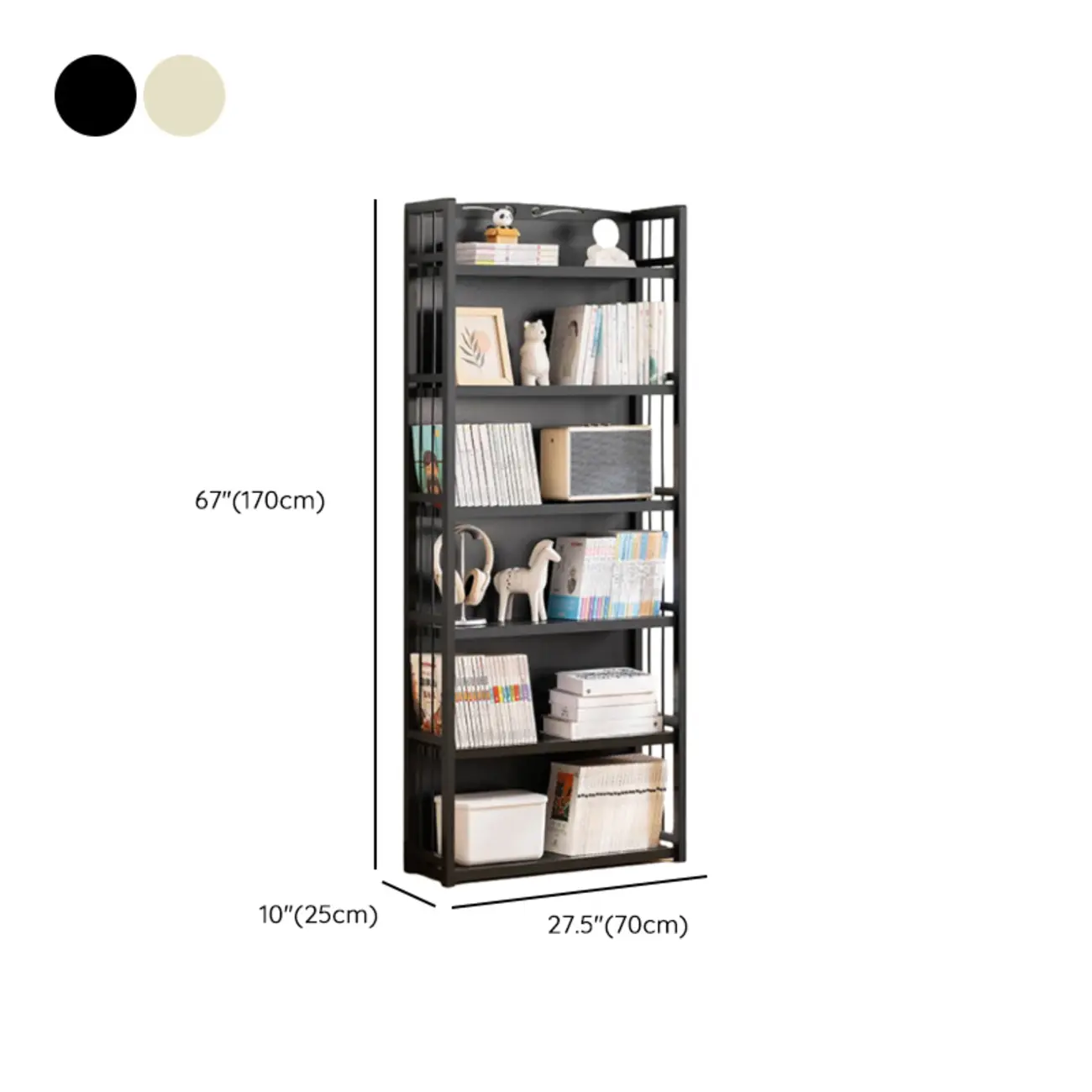 Premium Bamboo Modern Black 5-Shelf Open Bookshelf