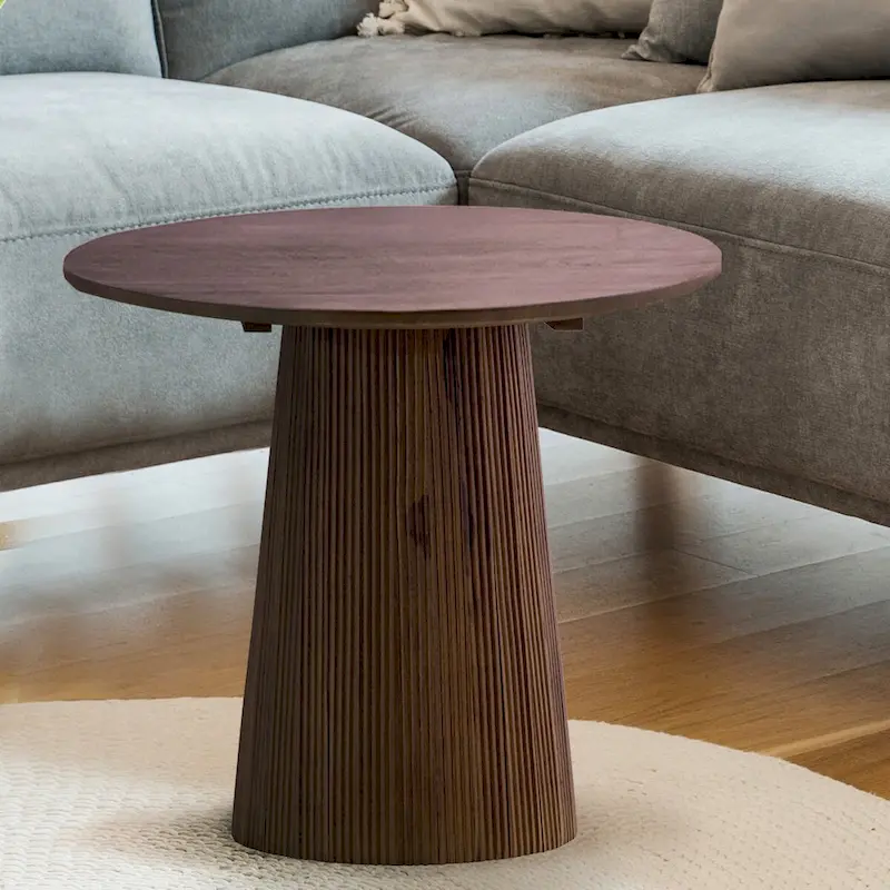 MADHY Brown Wood Mid-Century Modern Round Side Table