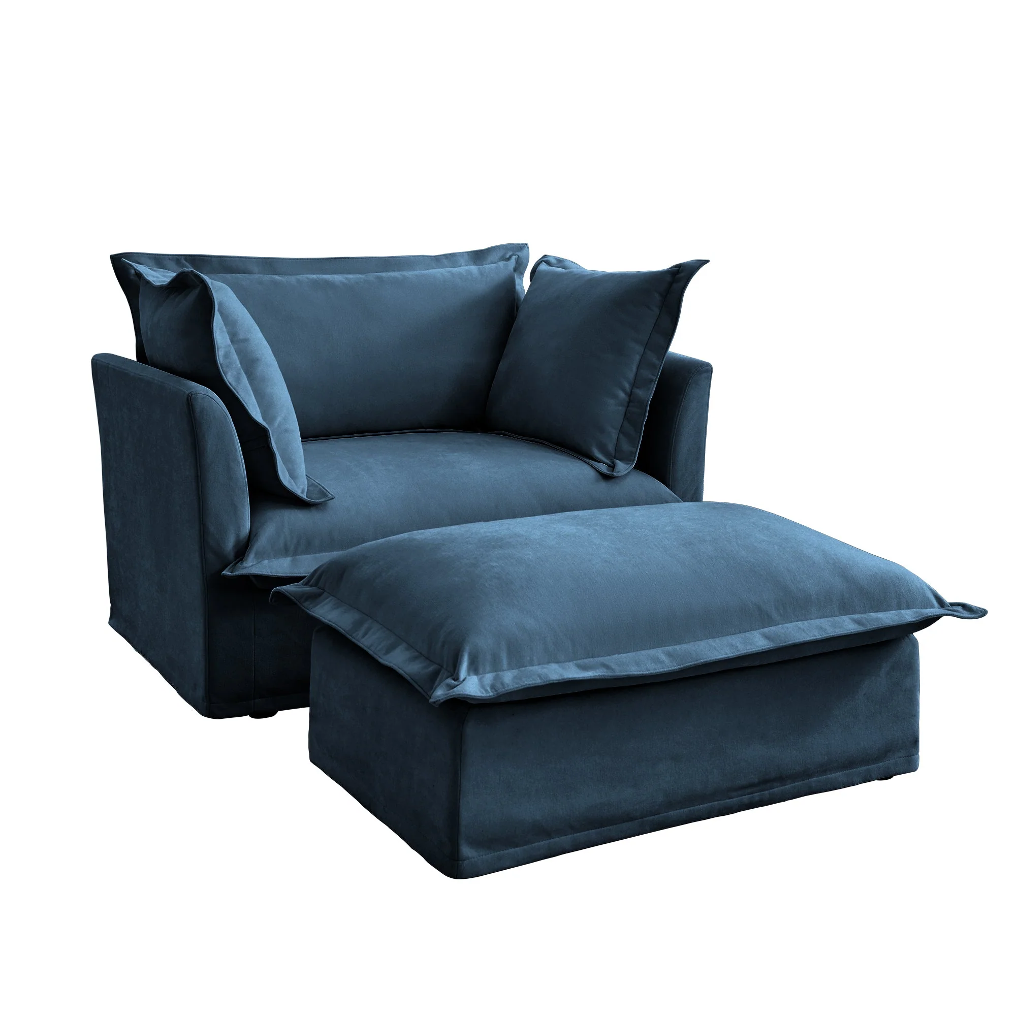 Walker Edison | Cloud Slipcovered Blue Armchair with Ottoman