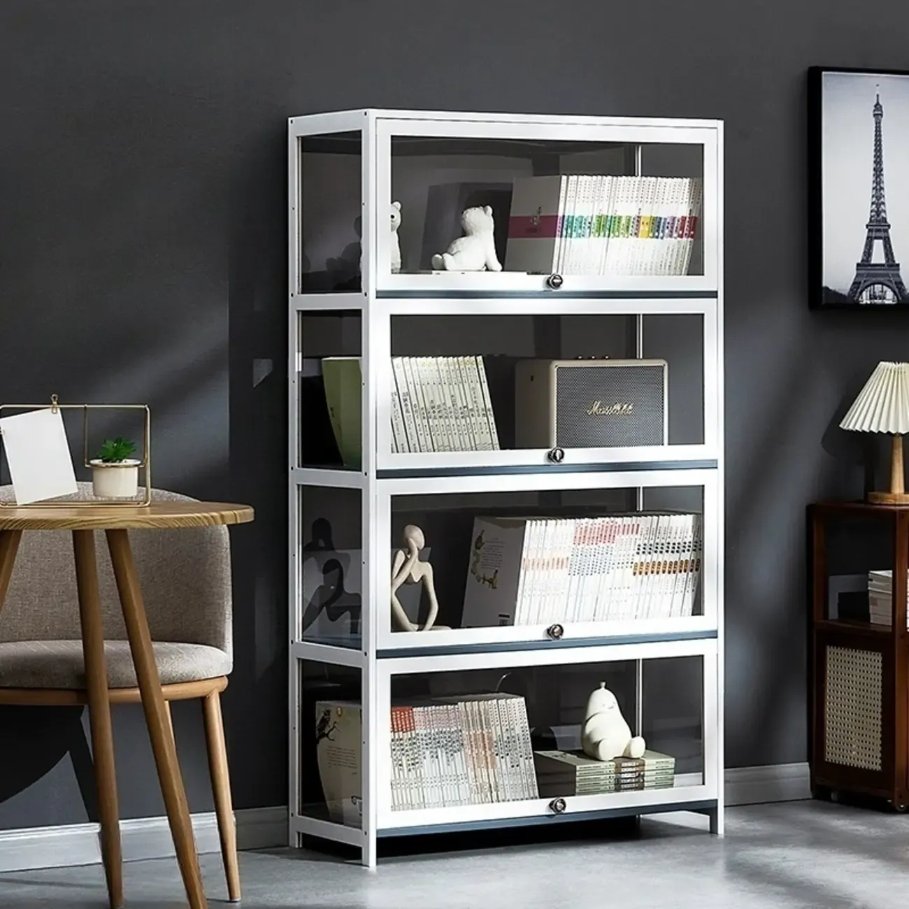 Modern White Bamboo Flip-Up Glass Display Cabinet