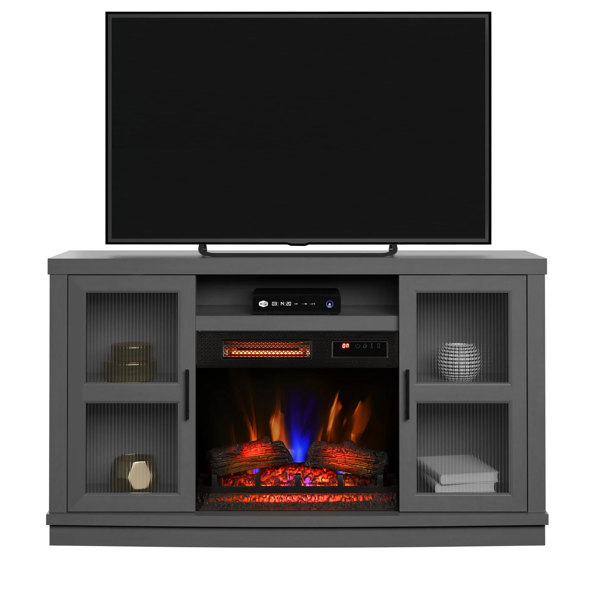 duraflame? Reeded Glass Door Electric Fireplace TV Stand Media Console