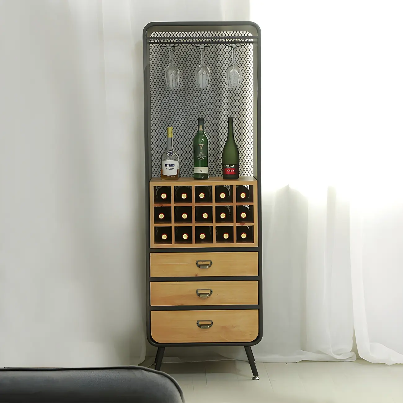 Industrial Light Wood Wine Rack for 13-24 Bottles