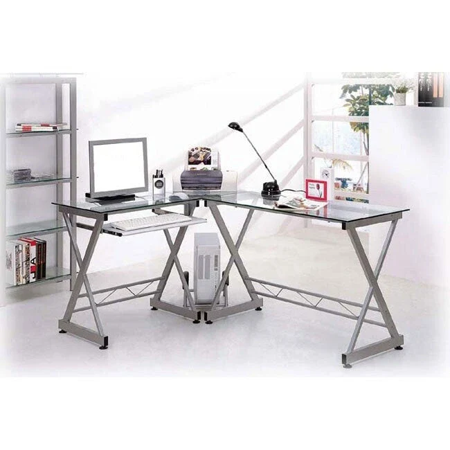 Deluxe Tempered Glass L-shaped Computer Desk