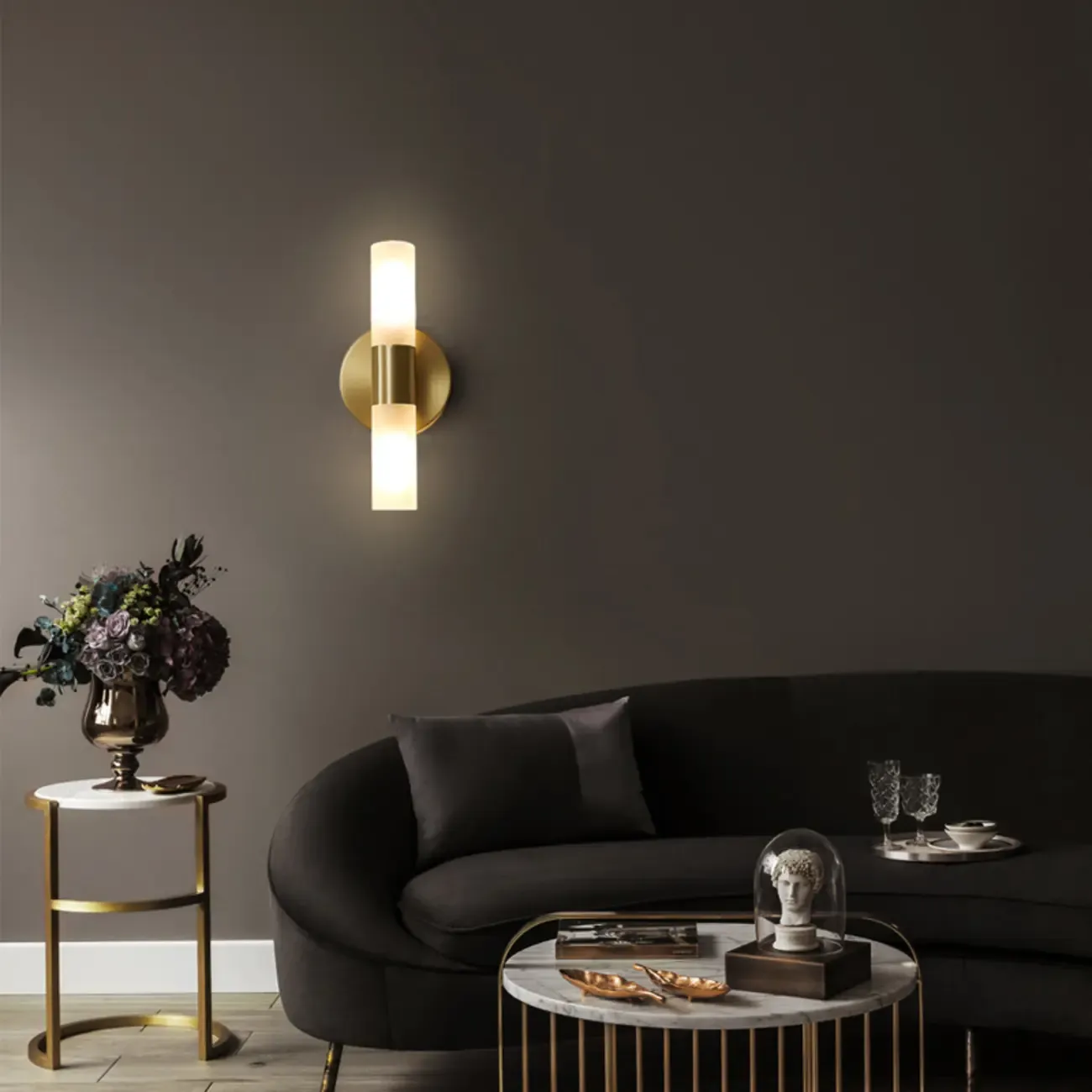 Modern Gold Milk Glass Cylinder Wall Light for Home Decor