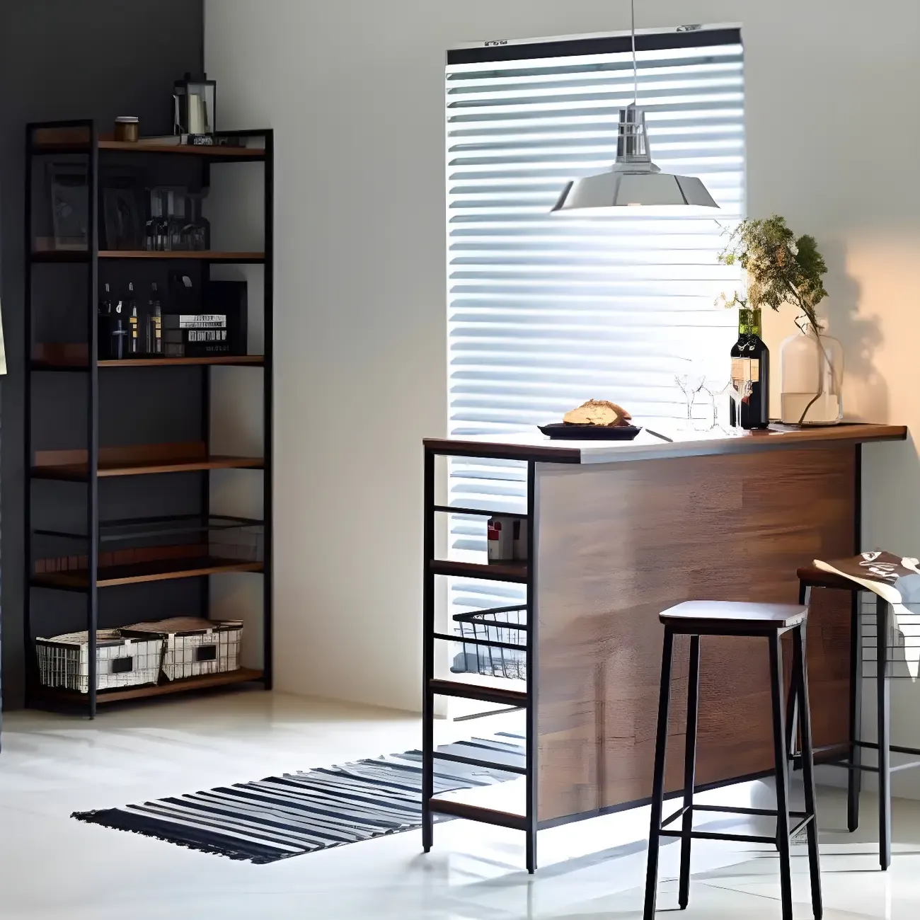 Industrial Brown Wooden 3-Tier Rear Shelf Bar Tables