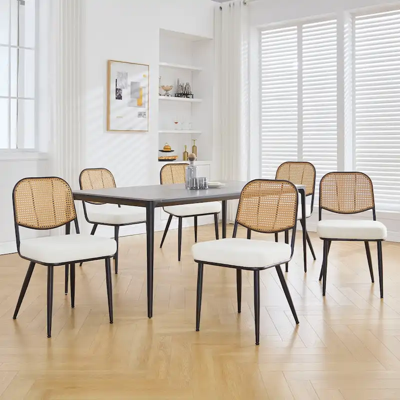 Upholstered Rattan Dining Chairs Side Chair Set of 2 - 33.86H x 18.9W x 22.83D