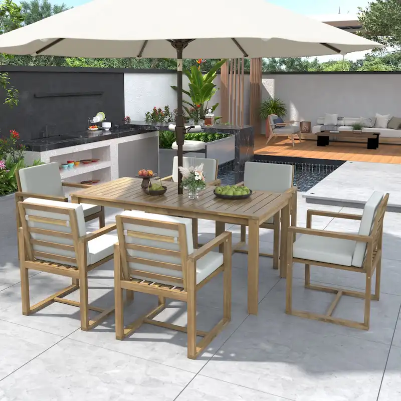 Patio Dining 7 Piece, Outdoor Dining Table and Chair Set with 6 Chairs and Removable Cushions for Patio Garden 7 Pack