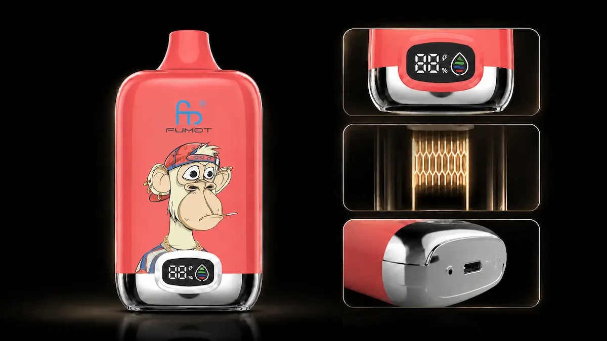Fumot Digital Box 12000 Cola Ice Vape Funktionsdetails mit Display, Mesh Coil und Ladeanschluss