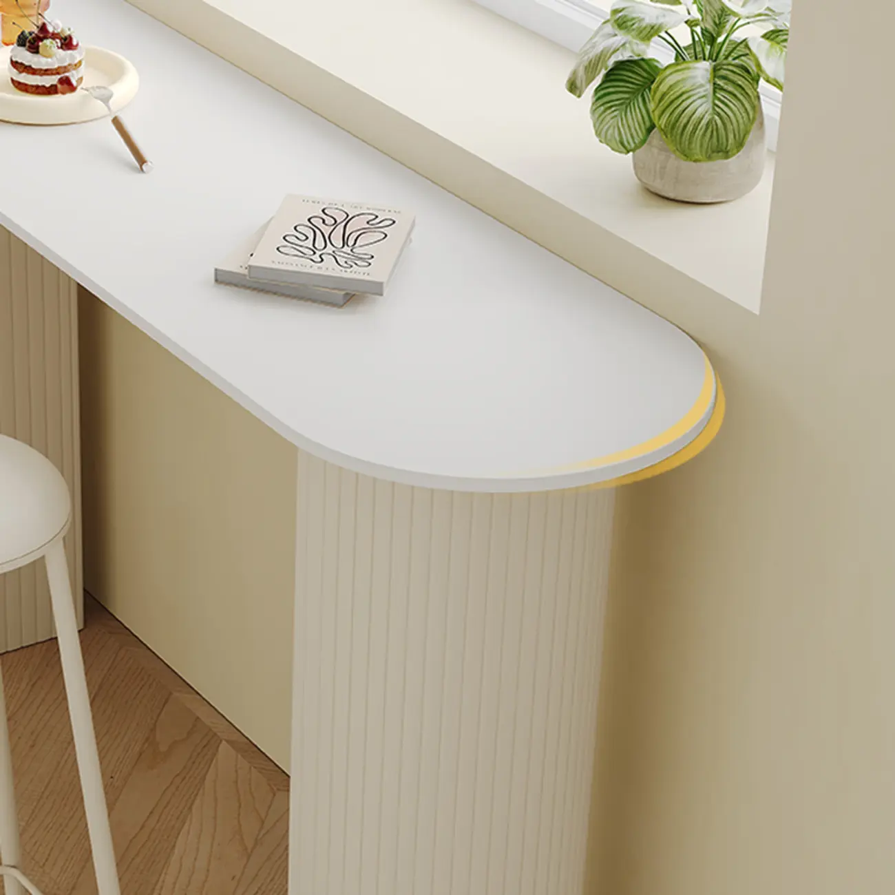 Modern White Stone Top Bar Table Double Pedestal Base