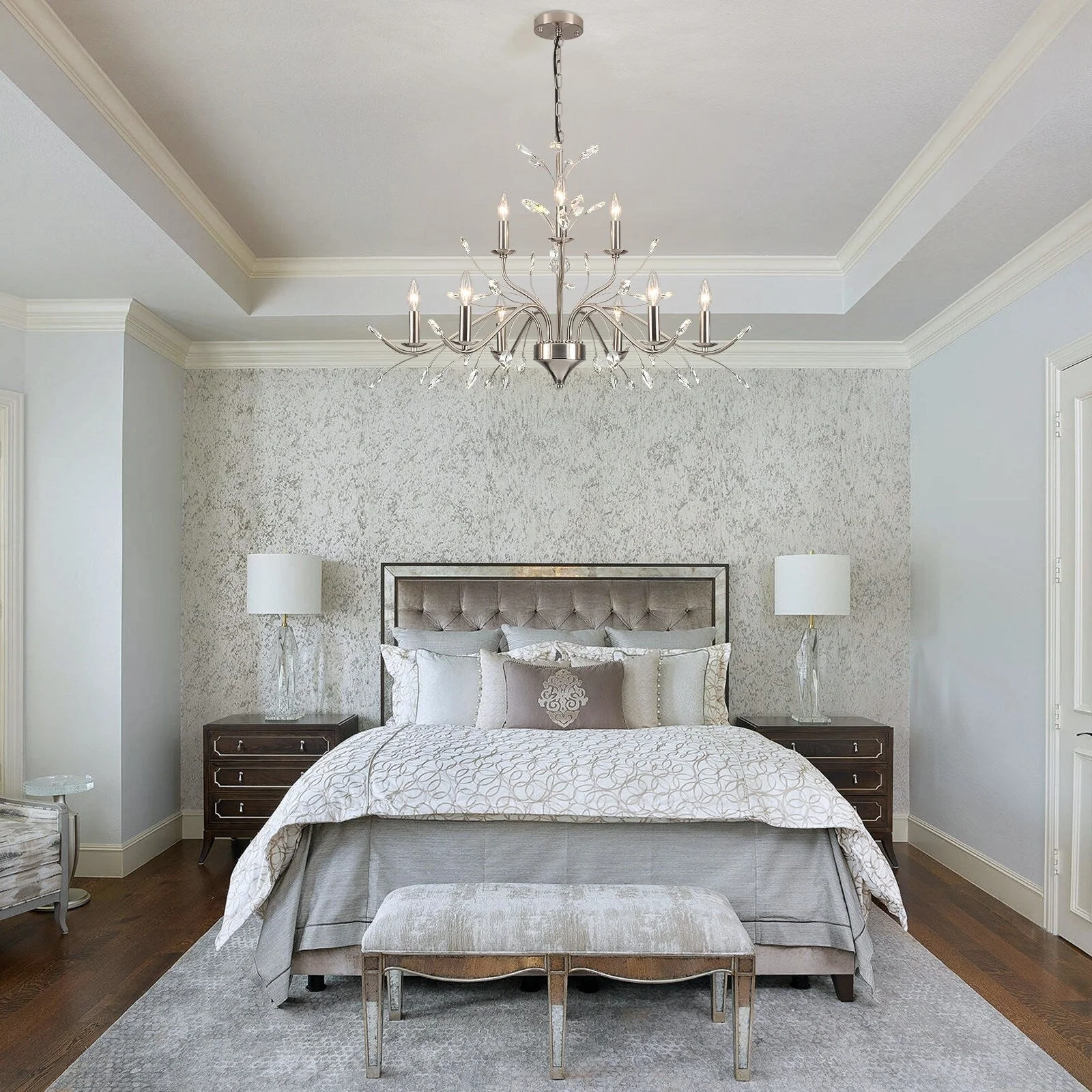 Farmhouse Retro Tree Branch Crystal Chandelier Candle-Style Pendant Light