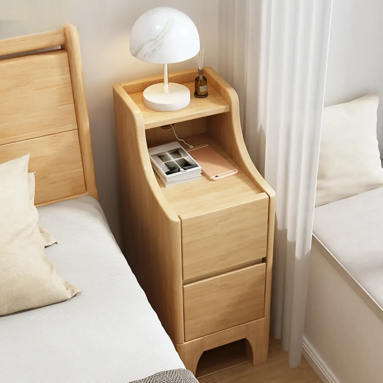 Bedroom Natural Wood Storage Drawer Function Nightstand