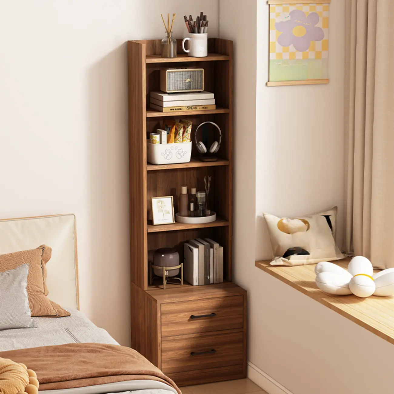 Multi-functional Wooden 5-Shelf Closed Back White Bookcase