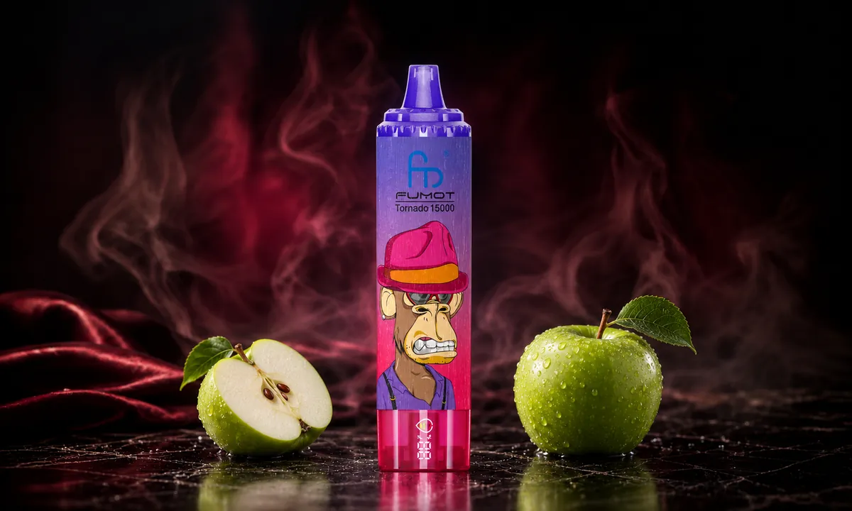 FUMOT Tornado 15000 Sour Apple – E-Zigarette in einer atmosphärischen Produktszene
