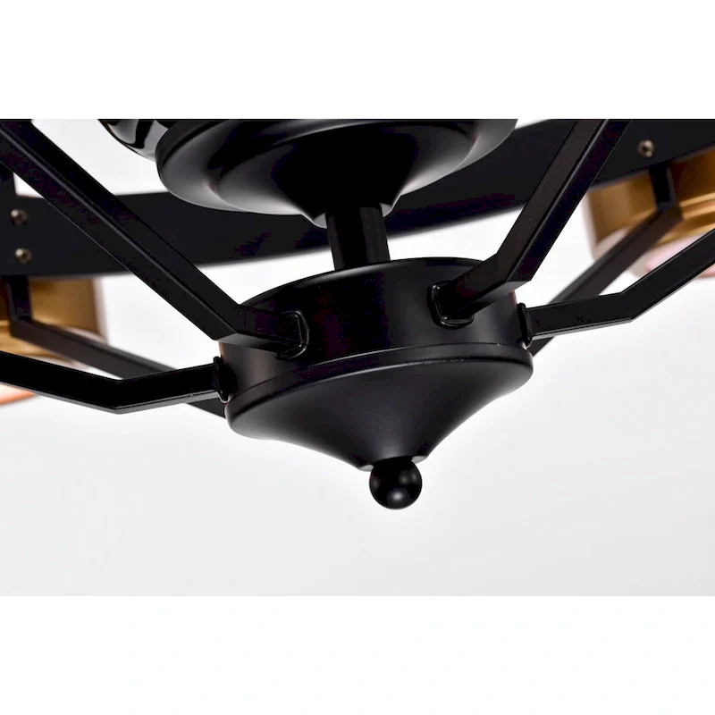 Larissa Matte Ceiling Fan Black+Gold 37-Inch 6-Light Open Metal Cage (Includes Remote)