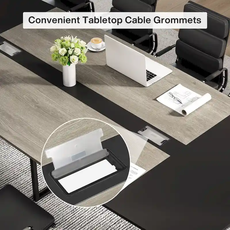 8FT Conference Table,Boat Shaped Meeting Table with Rectangle Grommet