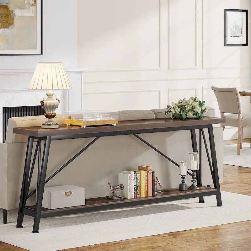70.9 Inch Extra Long Sofa Table, Industrial Entry Console Table