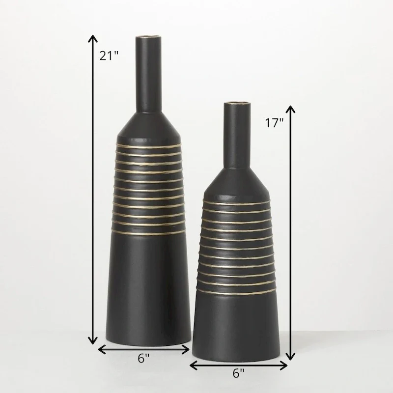 Sullivans Matte Black Gold Lined Metal Vases Set of 2, 21 H & 17 H Black - 6 L x 6 W x 21 H, 6 L x 6 W x 17 H