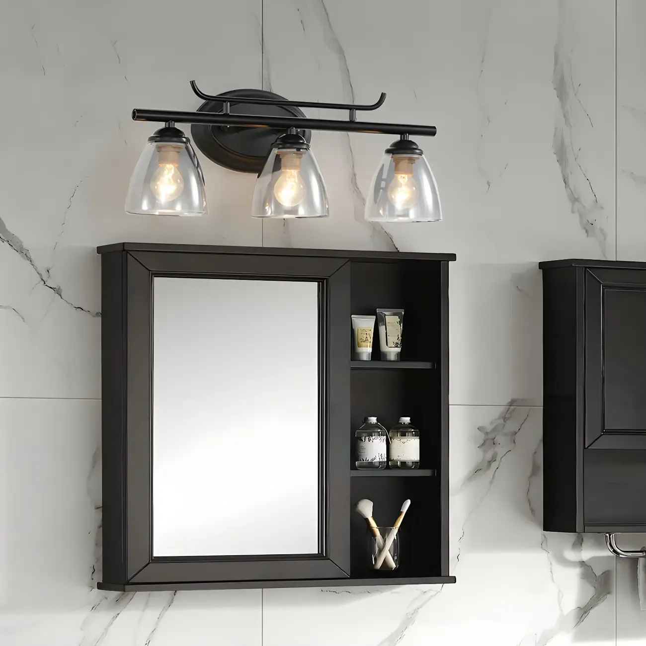 Modern Black Metal Flower Glass Bathroom Vanity Light