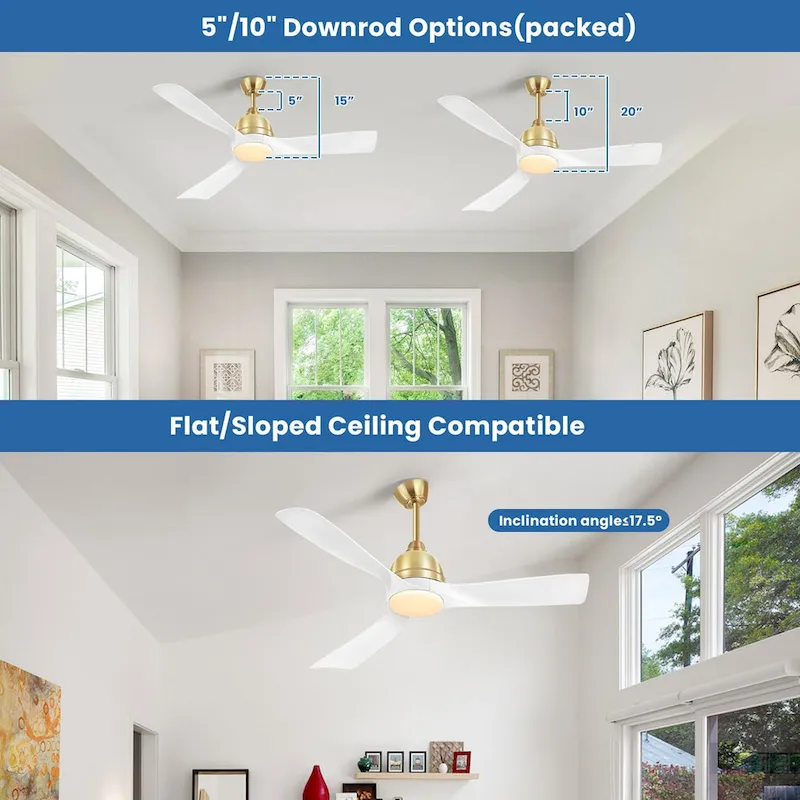 54  Smart Ceiling Fans with Lights and Remote High CFM Bedroom Quiet Fan APP Control - 54 inch