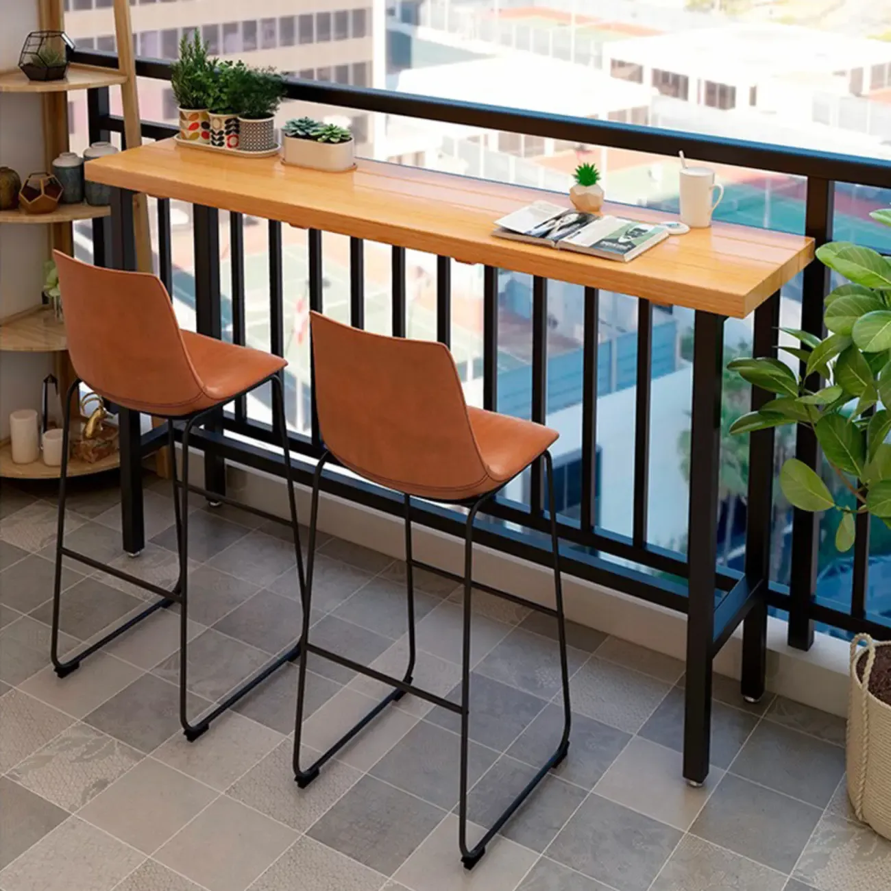 French Country Natural Wooden Iron Trestle Bar Tables