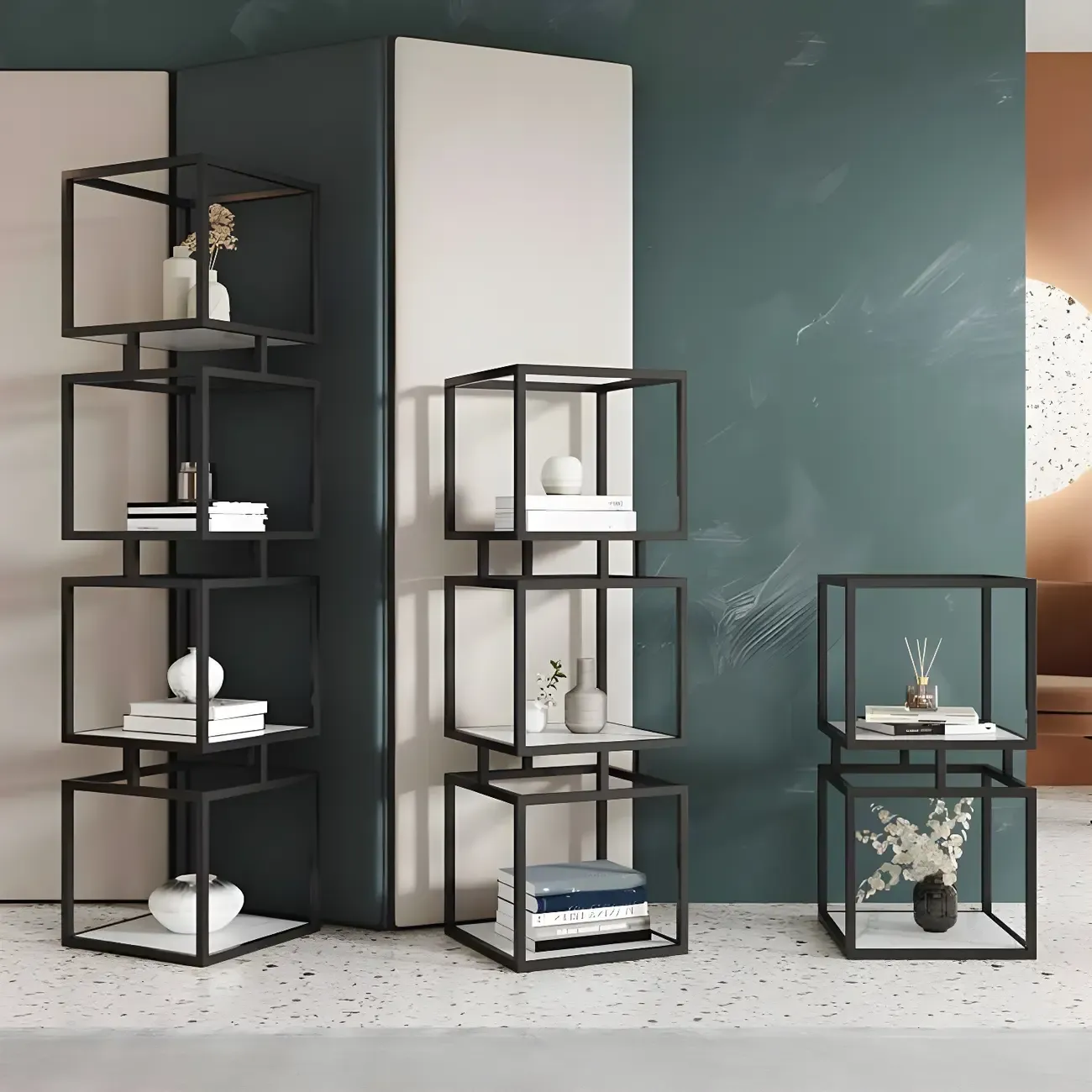 HomeyFad Modern Black Metal Cube Bookcase for Stylish Display