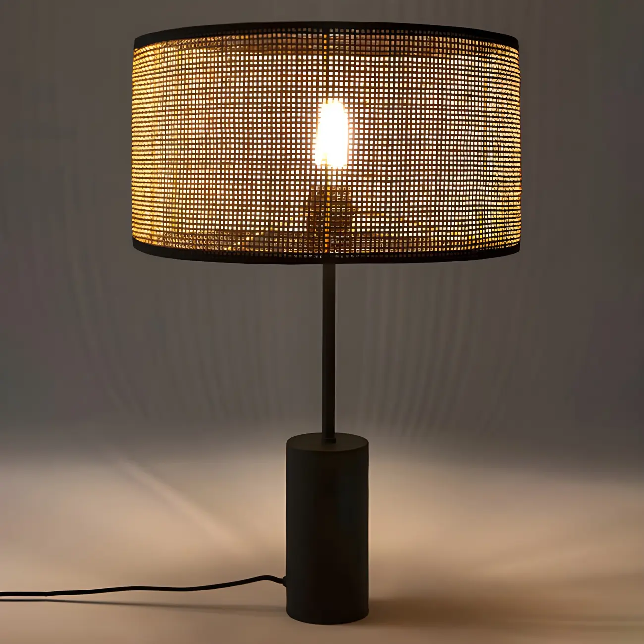 Brown Rarran Metal Drum-Shaped LED Table Lamp