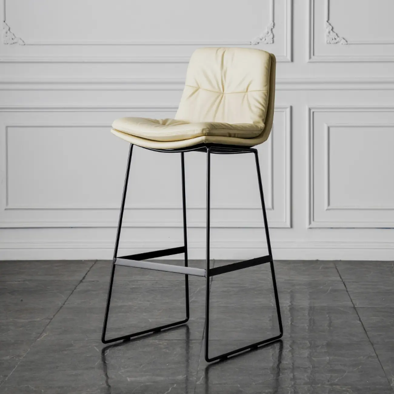 Modern Upholstered Low Back Metal Sled Bar Stools