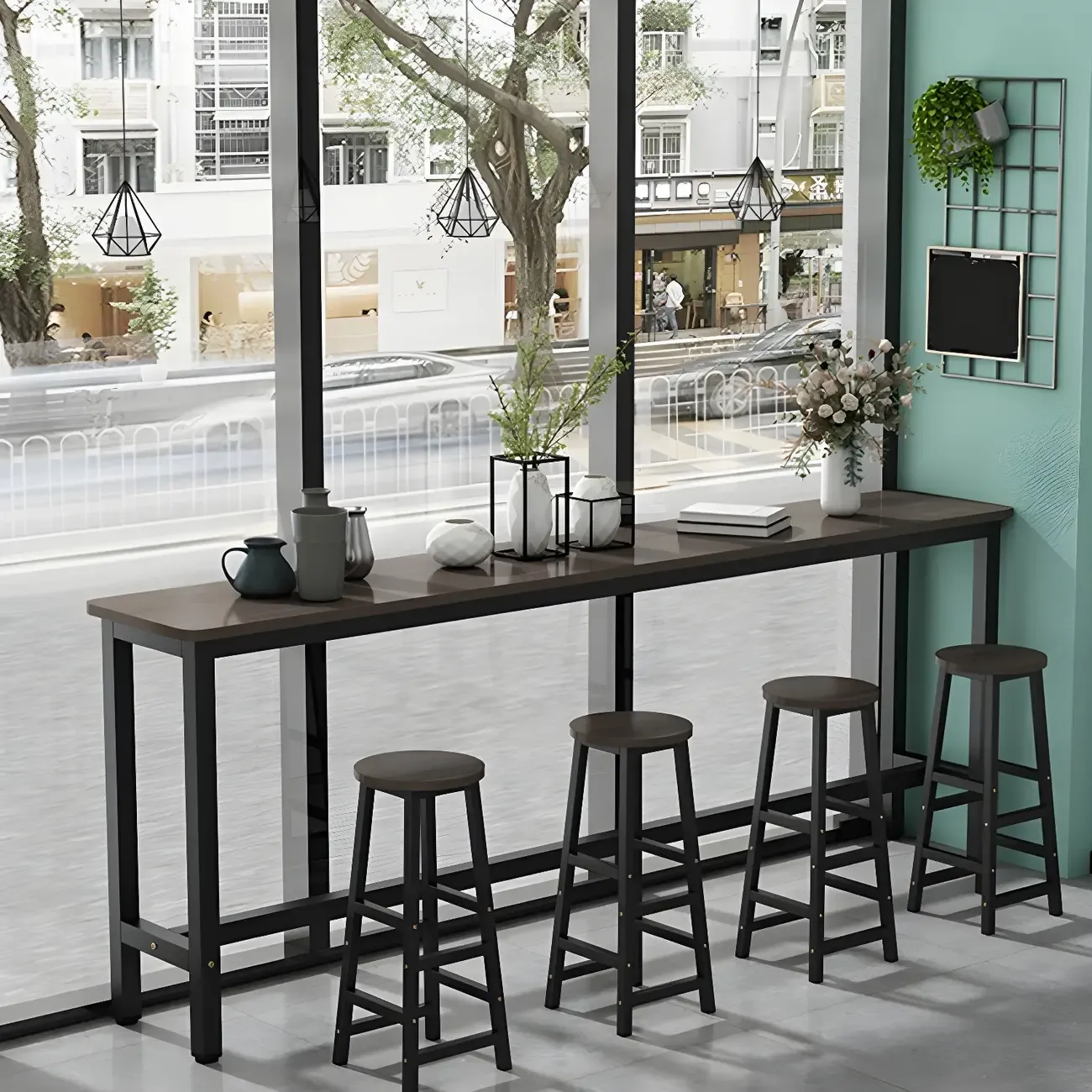 Modern White Wood Top Steel Base Bar Tables