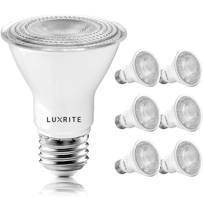Luxrite 6 Pack PAR20 LED Spotlight Bulb, 7W=50W, Dimmable, Indoor Outdoor, 500 Lumens, Wet Rated, E26 Base, UL Listed