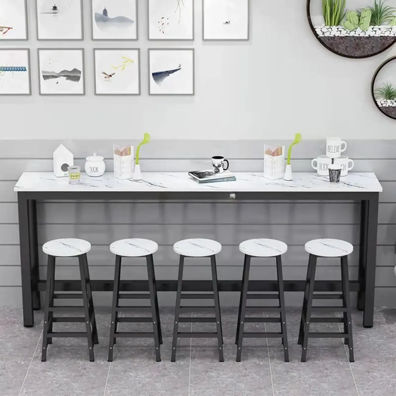 Modern White Metal Fixed Top Design Bar Tables
