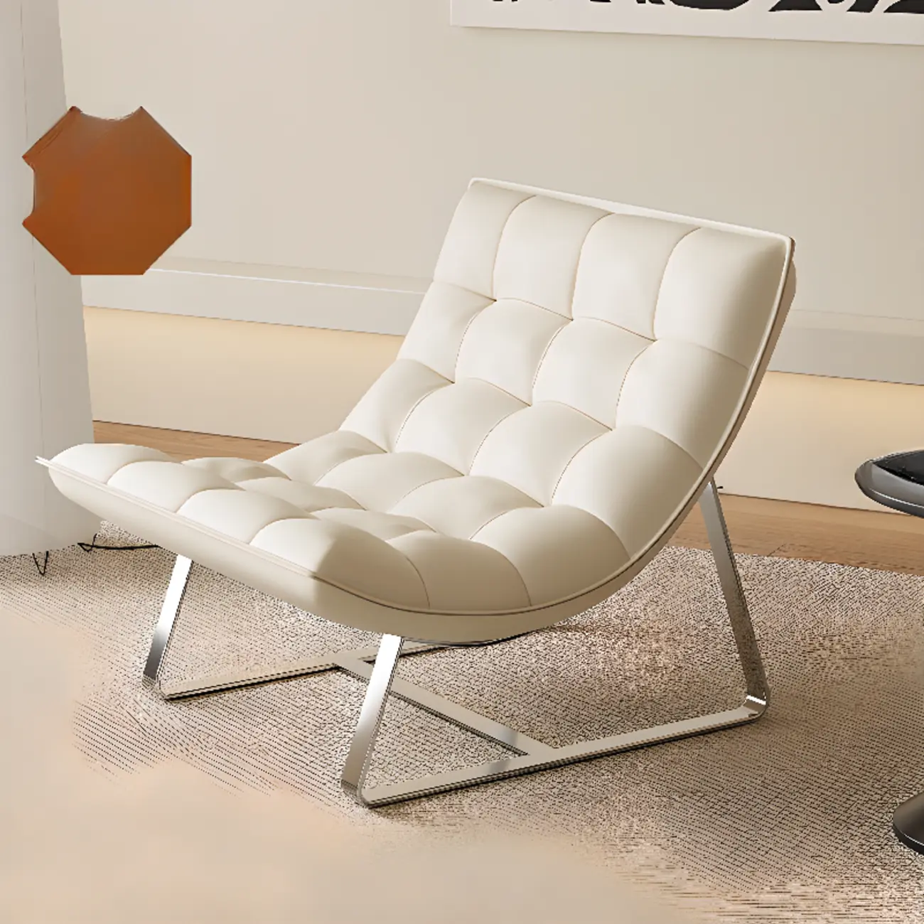 Modern Tufted Leather Accent ArmChair with Ottoman