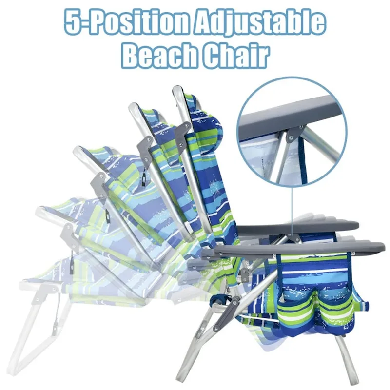 Adjustable Backrest Folding Beach Chair with Pillow