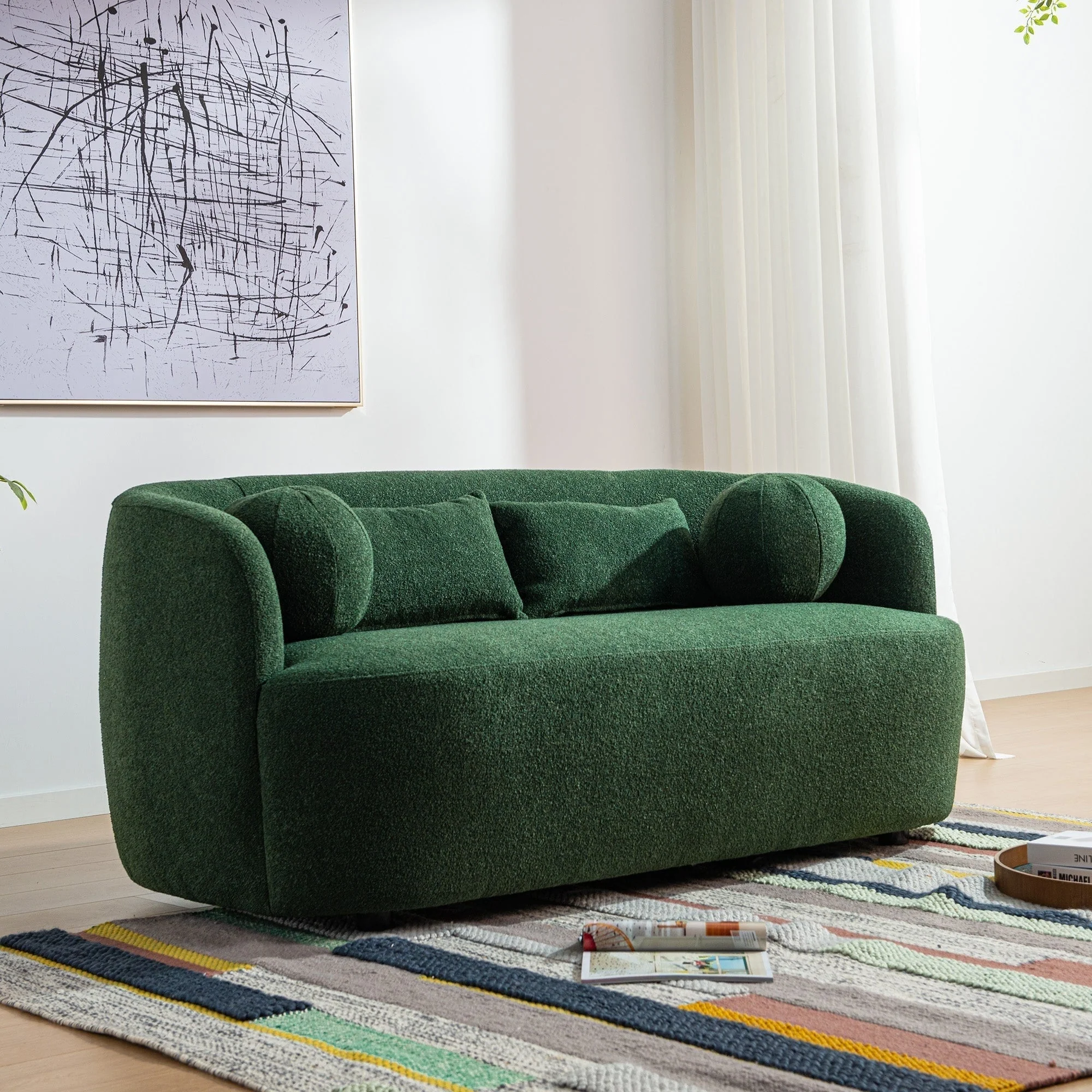 KINWELL Boucle Upholstered 2-Seats Loveseat with Pillows